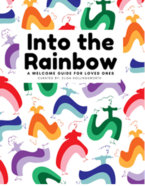 Into the Rainbow Welcome Guide Cover, cartoon people represented in the colours of the rainbow.